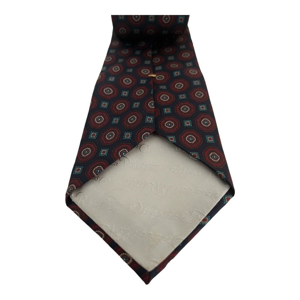 Vtg 80s Oscar de la Renta Couture Neck Tie Maroon Geometric Print Preppy Classic - Picture 3 of 5